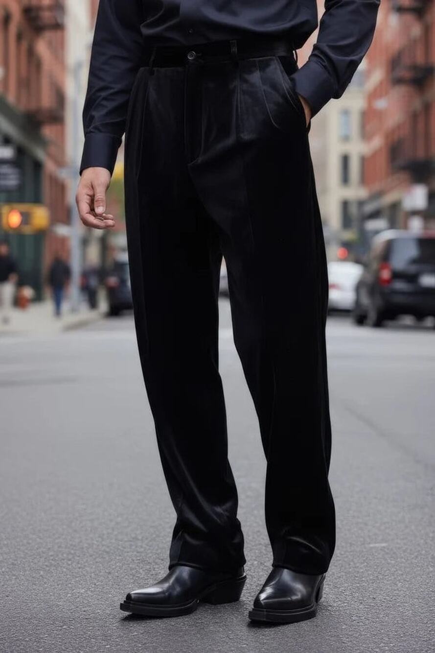 BARABAS Quito Men's Black Velvet Flare Pants Size 38 Stretch 5CP18 New